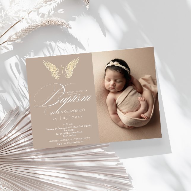 Convite Batismo Fotográfico Cruzado com Tipografia Dourada (Criador carregado)