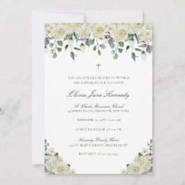 Convite Batismo Fotográfico Floral e Verde Branco