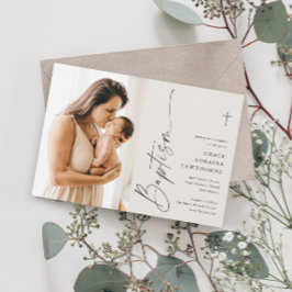 Convite Batismo Fotográfico Moderno e Elegante em Marfim