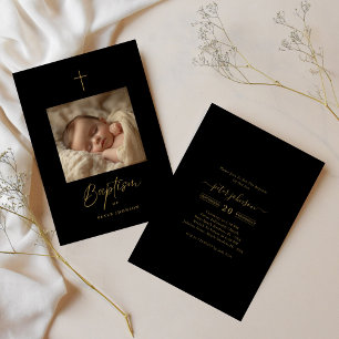 Convite Batismo Fotográfico Neutro de Gênero de Script Pre