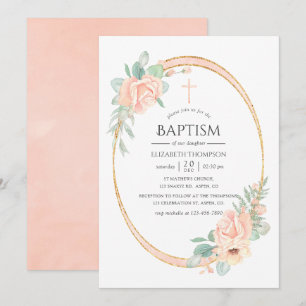 Convite Batismo Geométrico Floral Pastel Bege