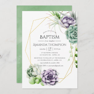 Convite Batismo Geométrico Suculto ou Christening