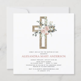 Convite Batismo Greenery Dusty Rosa Cross