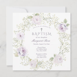 Convite Batismo infantil e Rosas roxas