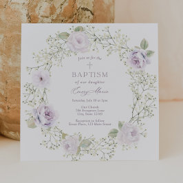 Convite Batismo infantil e Rosas roxas