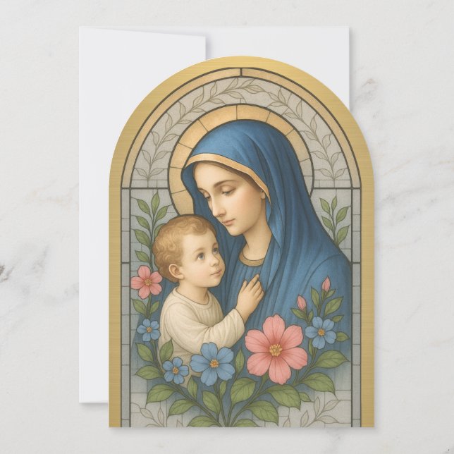 Convite Batismo Mary Jesus Dourado Vidro Mantido (Verso)