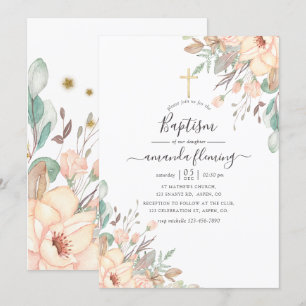 Convite Batismo Menina Floral Rosa Choque
