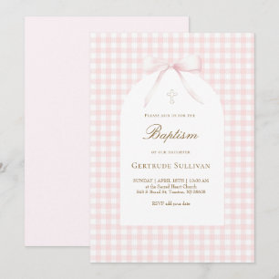 Convite batismo menina gingado rosa branco