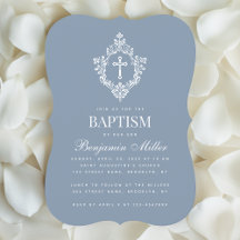 Batismo Menino Azul Desbotado Elegante Crista Bran
