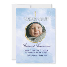 Batismo Menino Bebê Nuvem Azul Editável 