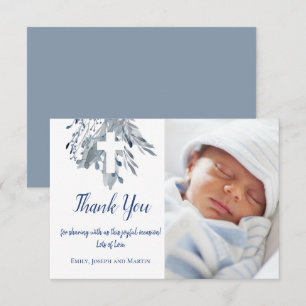 Convite batismo menino bebê obrigado azul aquarela