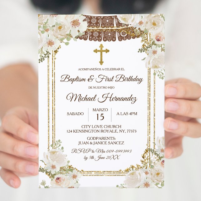 Convite Batismo mexicano marrom e bonito e primeiro aniver (Criador carregado)