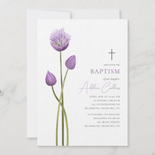 Convite Batismo Minimalista da Flor da lavanda