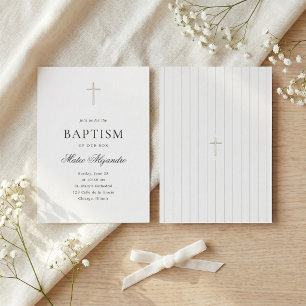 Convite Batismo Minimalista Elegante de Menino com Cruz de