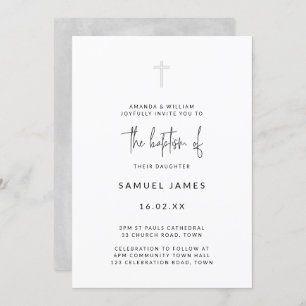 Convite Batismo mínimo moderno das Cinzas manuscritas de á