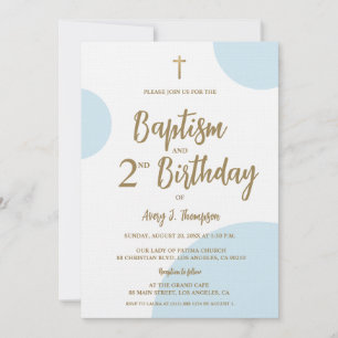 Convite Batismo Moderno Azul e Dourado e Segundo Aniversár