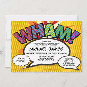 Convite Batismo Moderno Divertido Banda Desenhada 