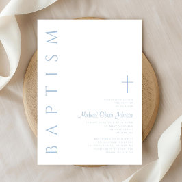 Convite Batismo moderno e elegante do guião azul cruzado
