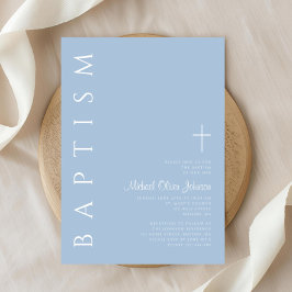 Convite Batismo Moderno Elegante Blue Cross Boy