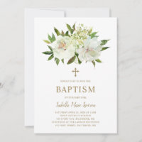 Batismo Moderno Floral Branco Dourado Elegante