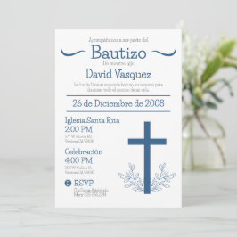 Convite Batismo na Cruz Bautizo Espanhola e Folhas I