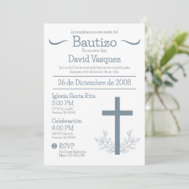 Convite Batismo na Cruz Bautizo Espanhola e Folhas I