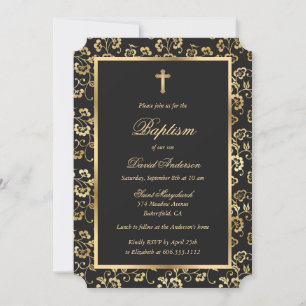 Convite Batismo negro Dourado e elegante