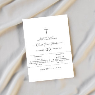 Convite Batismo Neutral de Gênero Branco Scripts Quadrados