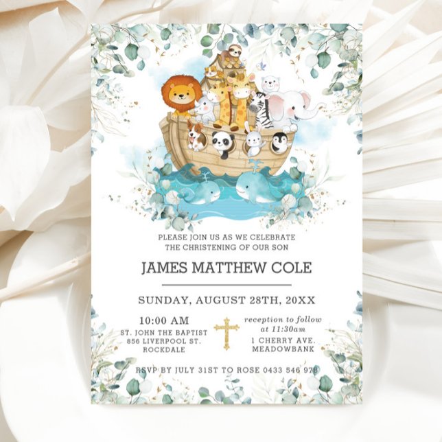 Convite Batismo neutro com a arca de Noah (Criador carregado)