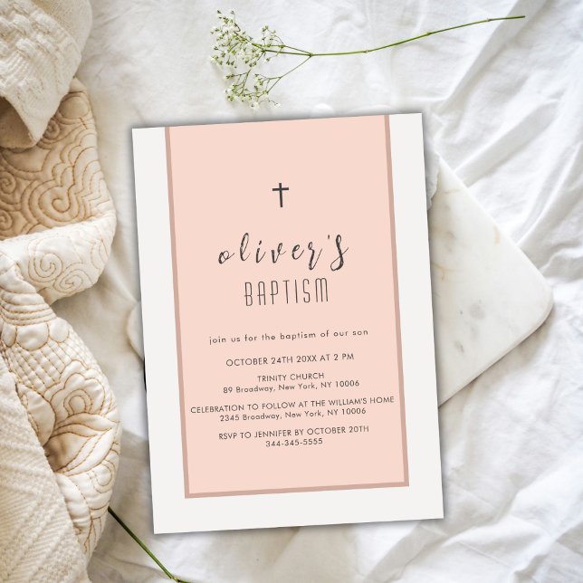 Convite Batismo Neutro Moderno de Cruzamento (Modern Neutral Cross Christening Baptism Invitation)