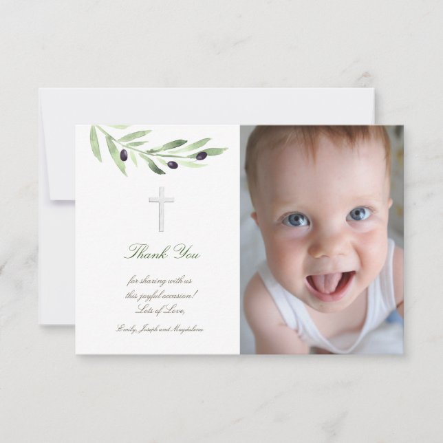 Convite Batismo obrigado seu galho de oliveira (Frente)