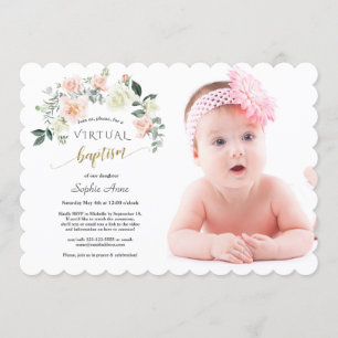 Convite Batismo Online Da Charm Pink White Flowers