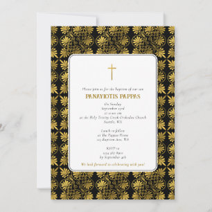 Convite Batismo Ortodoxo Grego Preto Dourado