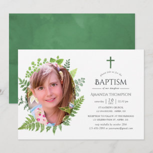 Convite Batismo ou Christening na Floresta de Aquarelas