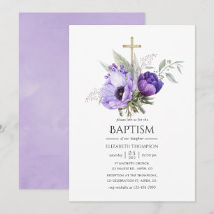 Convite Batismo ou Crisma com tema Floral Lilás