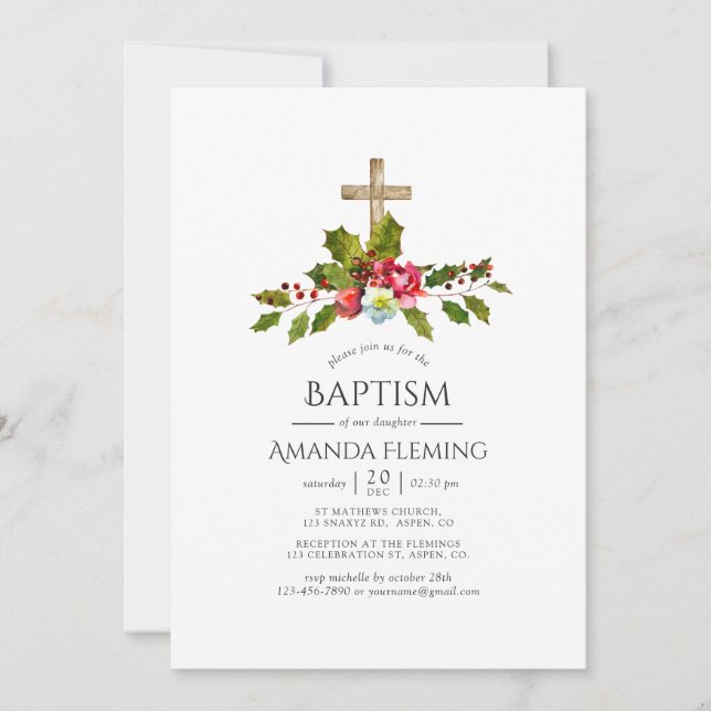 Convite Batismo ou Crisma Floral de Natal (Frente)