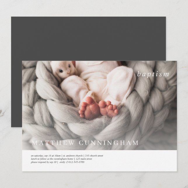 Convite Batismo Para Ele | Foto Elegante Simples Moderna (Frente/Verso)