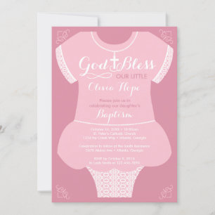 Convite Batismo para Menina, Rosa e Vestido Lace