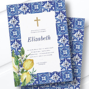 Convite Batismo Para Os Azulejos Mediterrânicos Da Folhag