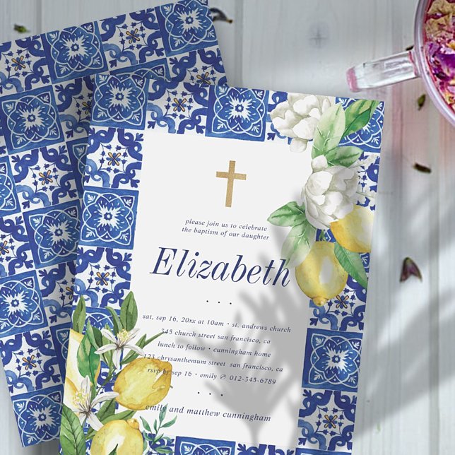 Convite Batismo Para Os Azulejos Mediterrânicos Da Folhage (Criador carregado)