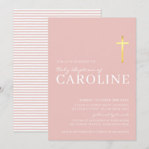 Convite Batismo peculiar cor-de-rosa mínimo