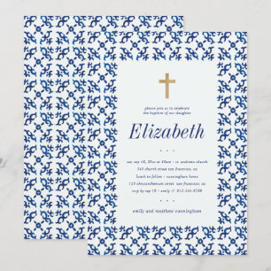 Convite Batismo pelos seus Azulejos mediterrânicos azuis e