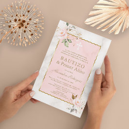 Convite Batismo primeiro aniversario Espanhol de Mármore F