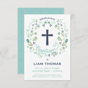 Convite Batismo - Rapaz - Personalizar - com Cruz