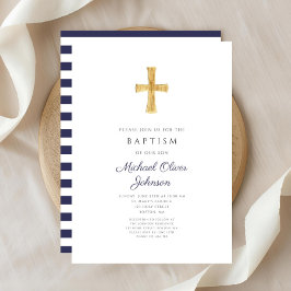 Convite Batismo religioso da Cruz Azul Marinho Elegante