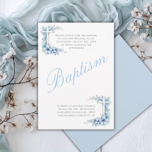 Convite Batismo Religioso de Bebê Menino Azul Elegante