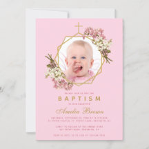 Batismo Rosa Menina Foto Orquídeas Floral Geométri