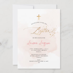 Convite Batismo rosa pálido lavado com H2 elegante ArtsApp
