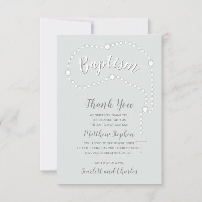 Convite Batismo Rosário em Azul Pó (Frente)