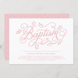 Convite Batismo Rustic Pink Foliage Lettering